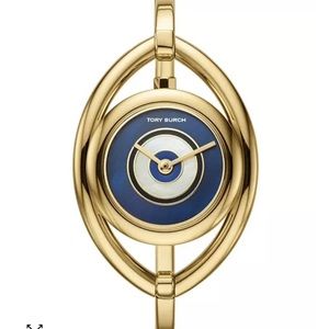 NEW TORY BURCH GOLD BANGLE BLUE PEARL EVIL EYE LADIES WATCH TBW5000 LUCK…